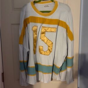 Free People Yellow and Blue Jersey Top